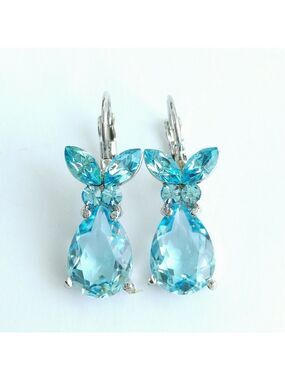 Swarovski Elements Blue Crystal drop earrings prom wedding Lever Back 🆕